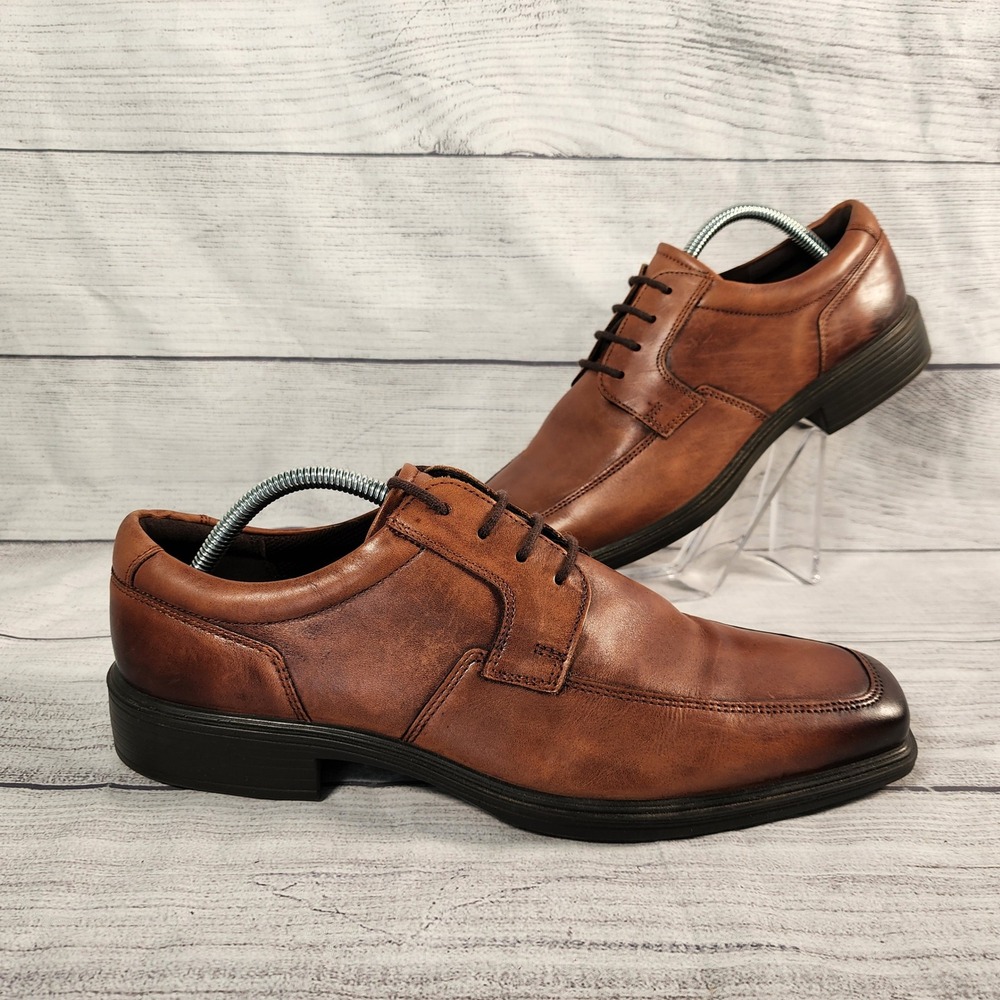ECCO Helsinki Mens EU 43 US 9-9.5 Cognac Brown Leather Bike Toe Oxford Shoes